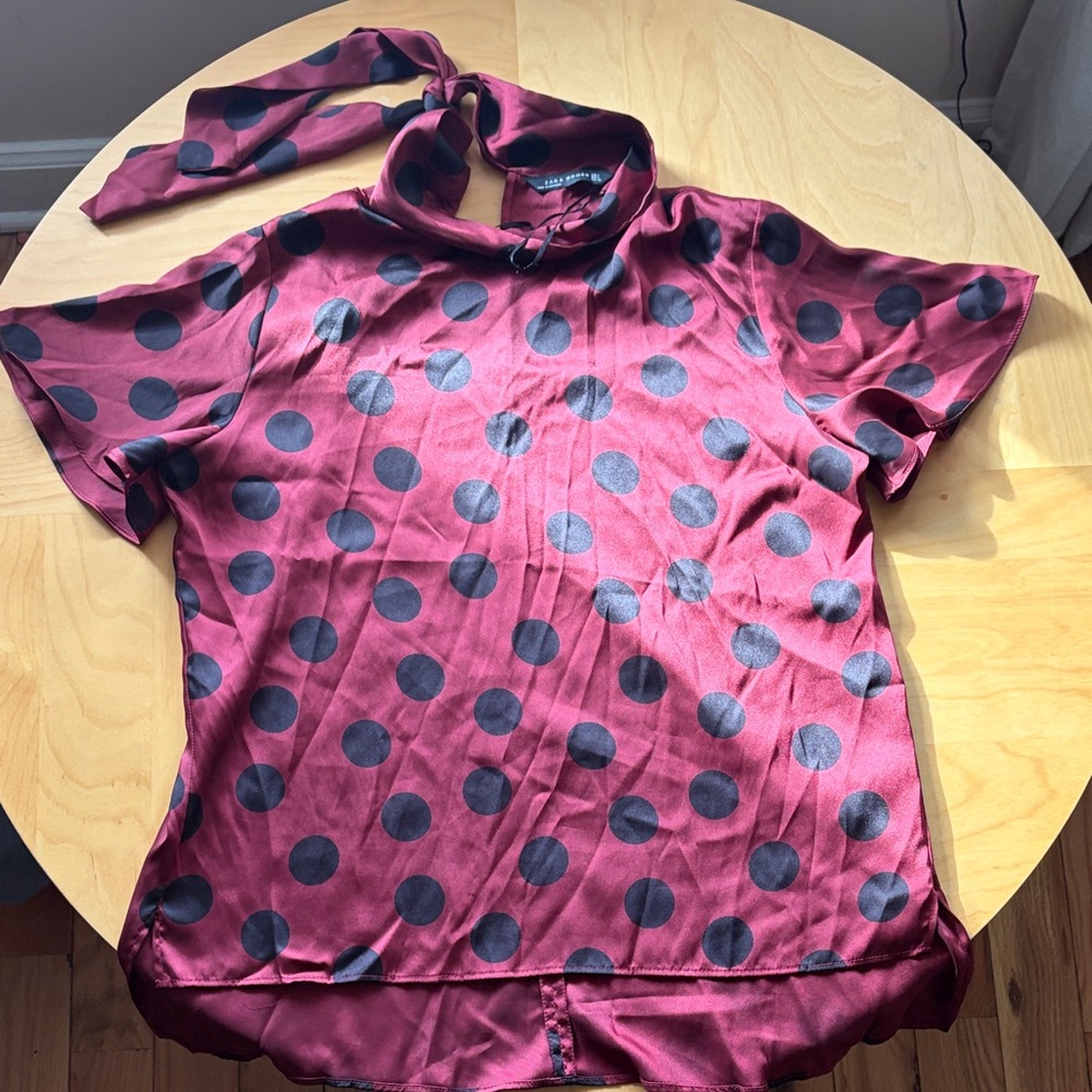 Zara Maroon and Black Polka Dot Blouse